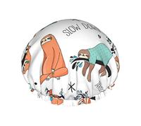 Brown Sloth Shower Cap For Women, Shower Caps For Long Hair,Waterproof Shower Hat,Suitable For Hotel Bathroom, Family Bathroom, Traveling Vacation,Reusable Shower Cap.