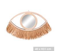 (Brown, Small) Eye Shaped Wall Hanging Mirror Wood Frame Bathroom
