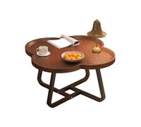Brown Small Side Table, Petal Round Coffee Table, With A Solid Wood Tabletop, Waterproof And Easy To Clean, Carbon Steel Frame Structure At The Bottom, For Living Room, Bedroom(80X80X46CM)