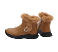 Brown Snow Boots for Women Flat Heel Side Zipper Bootie Faux Leather Winter Boots Fur Lined Warm Outdoor Short Ankle Booties Walking Bootie Waterproof Sherpa Fleece Shoes Footwear UK 5.5 Clearance