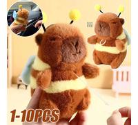 Brown Soft Capybara Key Ring Cross Dressing Funny Plush Bee Pendant Fur Pulling Rope Cartoon Animal Keychain Couple Brown-5PCS