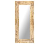 Brown Solid Mango Wood Mirror 110x50 cm Rectangular Hand-Carved Pattern Wall Art