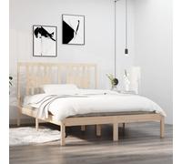 Brown Solid Pinewood Bed Frame 120x190cm 4FT Small Double, Sturdy Slats Support [EEK: A]