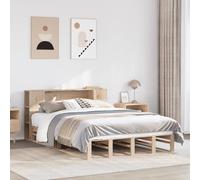 Brown Solid Pinewood Bookcase Bed Frame 150x200cm King Size, No Mattress Slatted