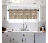 Brown Southwest Sheer Valances for Windows, Rod Pocket Short Topper Curtains for Kitchen Bathroom, Modern Geometric Ethnic Vintage Voile Small Window Treatment Darpes for Cafe Living Room 42"x12"