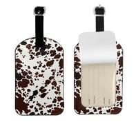 Brown Spots Cow Skin,Luggage Tags Pu Leather Name Tag Travel Suitcase Identifier ID Tags Durable Baggage Label 2 pcs