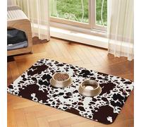 Brown Spots Cow Skin,Waterproof Pet Feeding Mat,Cat Dog Placemats for Food and Water, PU Leather Food Mats,40x60cm