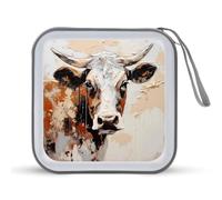 Brown Spots on A White Cow Skin CD Case 40 Capacity Plastic DVD Storage Box Sleeves Zippered Wallet