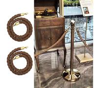 Brown Stanchion Ropes 2 Pack - 3.2cm Thick Queue Control Rope with Golden Hooks, 8ft Safety Barrier for Lobby Exhibition, Event Crowd Divider, Twisted Hanging Ropes