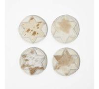 Brown Star Round Leather Coasters Set of 4