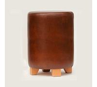 Brown Storage Ottoman Stool, Round Footrest with Wooden Legs, Versatile Pouf for Living Room & Bedroom, 29x29x35cm, Stylish Footrest & Makeup Vanity Seat.