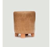 Brown Storage Ottoman Stool, Round Footrest with Wooden Legs, Versatile Pouf for Living Room & Bedroom, 29x29x35cm, Stylish Footrest & Makeup Vanity Seat.