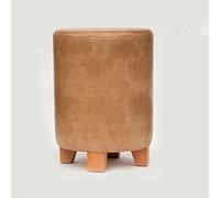 Brown Storage Ottoman Stool, Round Footrest with Wooden Legs, Versatile Pouf for Living Room & Bedroom, 29x29x35cm, Stylish Footrest & Makeup Vanity Seat.