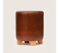 Brown Storage Ottoman Stool, Round Footrest with Wooden Legs, Versatile Pouf for Living Room & Bedroom, 29x29x35cm, Stylish Footrest & Makeup Vanity Seat.
