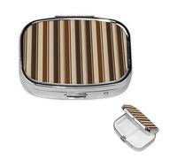 Brown Stripe Pill Box 2 Compartment Round Metal Pill Case for Purse & Pocket, Portable Medicine Organizer Travel Pillbox Daily Pill Container Holder to Hold Vitamins, Fish Oil