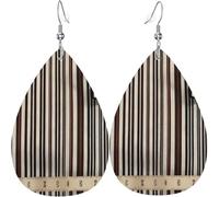 Brown Stripe Print Leaf Shape Drop Earrings Heart-Shaped PU Leather Earrings For Valentine Day