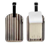 Brown Stripe Print Personalized Luggage Tag with Strap - Baggage Identifier for Suitcase for Travel