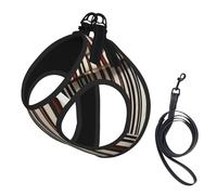 Brown Stripe Print Small Dog Harness with Leash Set, No Escape Easy Walk Puppy Harnesses for Training Walking