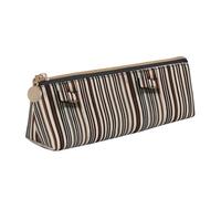 Brown Stripe Printing Triangular Leather Pencil Case with Zipper Pen Pouchfor Boys Girls Pupil for Work and School