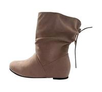 Brown Suede Ankle Boots Women's Flat Riding Boots Women's Lacing Front Round Faux Suede Boots Lace Up Ankle Boots Pleated Boots Slip On Riding Boots Slip On Boots Women's Boots, beige, 8.5 UK