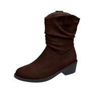Brown Suede Ankle Boots Women's Heel, Ankle Boots Women's Brown Elegant with Block Heel Pleated Boots Western Boots Half Boots Slip On Faux Suede Boots Slip-On Boots Women's Boots, brown, 5 UK