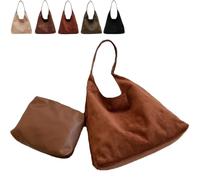 Brown Suede Bag, Hobo Tote Bag for Women, Retro Leisure Suede Shoulder Bag for Work, Top Handle Satchel Suede Purse (One Size,Brown)