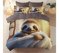 Brown Super King Bedding 3Pcs Comfortable and breathable Printed duvet cover, Soft Brushed Microfiber Perfect for any room 3D Photography Cute Sloths theme Bedding 260 x 220 cm, Zipper closure