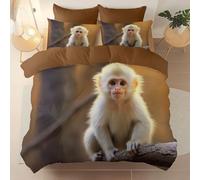 Brown Super King Bedding 3Pcs Comfortable and breathable Printed duvet cover, Soft Brushed Microfiber Perfect for any room Animal Photography Cute Monkey theme Bedding 260 x 220 cm, Zipper closure