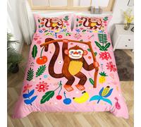 (Brown, Super King(No Comforter)) Homewish Pink Monkey Bedding Set Double,Jungle Animals Monkey Duvet Cover Cute Leaves Banana Comforter Cover Wildlife Natural Bed Cover for Kids Boys