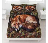 Brown Supersoft Fitted Sheet Fox Leaves Berries Fitted Sheet Oil Painting Realistic Fade Resistant Bedding Forest Nature Animals Easy Care 120 x 190 x 25 Boys & Girls