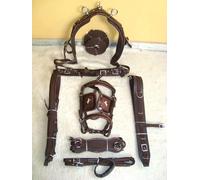 Brown Synthetic Horse Harness Set - Adjustable Heavy Duty Driving Harness with Metal Hardware, Padded Breast Collar & Crupper - Comfortable & Durable for Cart, Carriage & Training 013 (Pony)