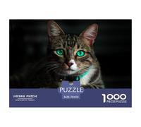 Brown Tabby,cat with Green Collar Jigsaw Puzzle Waterproof 1000 Piece Puzzle for Adults Challenging And Brainteasing Adults Jigsaw Puzzle Educational Games