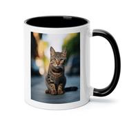 Brown Tabby Kitten Ceramic Coffee Mug with Handle 11 Ounces, Porcelain Mug Coffee Cup Tea Mug Water Cup Ideal for Coffee,Tea,Latte,Cappuccino,Microwave & Dishwasher Safe Unique Gift Cup
