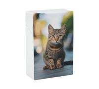 Brown Tabby Kitten Cigarette Case, Plastic Waterproof Shockproof, Airtight Push Open Cigarette Box, Capacity King Size Cigarette Holder, Portable Cigarette Container for Outdoor Travel Camping Office