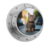 Brown Tabby Kitten Magnetic Timer Manual Kitchen Timer for Cooking, Cute Egg Timer Loud Countdown Clock Mechanical Countdown Timer for Classroom, Gym, Baking, Exercise, Study, Workout Clock