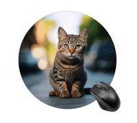 Brown Tabby Kitten Round Mouse Pad, Non-Slip Rubber Base Waterproof Washable, Computer Mouse Mat for Office Gaming Studying, Premium-Textured Durable Portable Circle Mousepad for Desktop PC Notebook