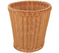 Brown Tabletop Storage Bin Woven Plastic Waste Basket for Home Office | Natural Rattan Style Appearance, Shape Retaining Design, Smooth Braided Surface, Suitable for Cosmetics Packaging, Cotton