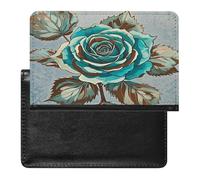Brown Teal Turquoise Rose Passport Holder with Card Slots Portable Passport Cover Compact Waterproof Passports Protector