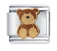 Brown Teddy Bear Enamel Italian Charm for Bracelet, Compatible with all 9mm Italian Style Charm Bracelets