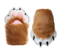 Brown Therian Paws Comfy Furry Paws Faux Fur Fursuit Paws, Fluffy Therian Stuff Therian Gear, Cute Cat Paw Gloves Therian Gloves with Claws, Furry Stuff Fox Paws Wolf Paws Gloves,Cosplay Furry