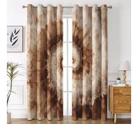 Brown Tie-Dye Curtains for Bedroom Living Room, Earthy Swirl Blackout Curtains Eyelet 90 Drop - Thermal Patterned Window Drapes Home Decor 46x90 Inch 2 Panels K9