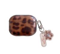 Brown Tortoise Shell Case for AirPods Pro 3 with Bear Keychain - Cute Chic Amber Cheetah Print Trendy Glossy Turtle Shell Soft Slim Protective Cover for Teen Cool Girls Women(Pro3 Cheetah Print)