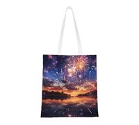 Brown Tote Bag - Stylish Canvas Tote Bags for Women, Reusable Grocery Shopping Cloth Bag, Enchanting Fireworks, One Size