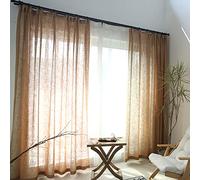 Brown Transparent Ruffle Tape Curtains Set of 2 140x145 cm Short Voile Window Drapes Decorative Sheer Curtains for Living Room & Country House