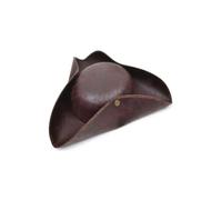 Brown Tricorn Pirate Hat Aged Leather Look Buccaneer Costume Accessory