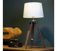Orsina Brown Tripod Table Lamp With Cream Linen Shade, Tri-Leg Lighting Piece With Rustic Legs, Luxe Bedside Lamp