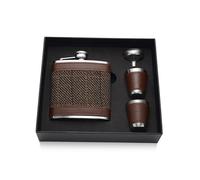 Brown Tweed 6oz Hip Flask, Two Nip Cups And Funnel Gift Set - A3121