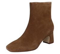 (Brown, UK 6.5) Ladies Clarks Square Toe Block Heeled Ankle Boots - Fernie Zip
