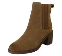 (Brown, UK 7) Ladies Clarks Block Heel Pull On Leather Ankle Boots - Chamberly Top