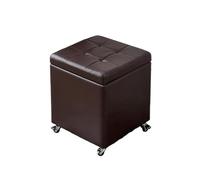 Brown Upholstered Storage Ottoman with Caster Wheels - Rectangle Foot Rest & Stool for Living Room Bedroom Dorms & Apartments - 23.6" x 15.7" x 18.1"